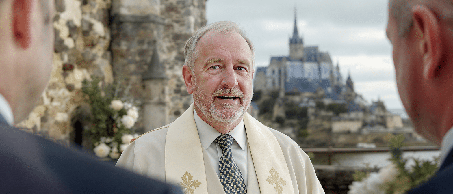 découvrez les coulisses du mariage de ming xi et mario ho lors d'une cérémonie mémorable au mont-saint-michel, racontée par l'officiant.