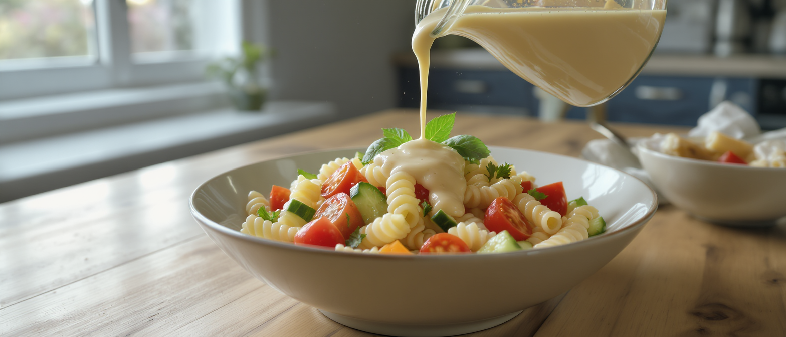 Une sauce l&eacute;g&egrave;re et savoureuse qui sublime vos salades de p&acirc;tes bien au-del&agrave; de la vinaigrette