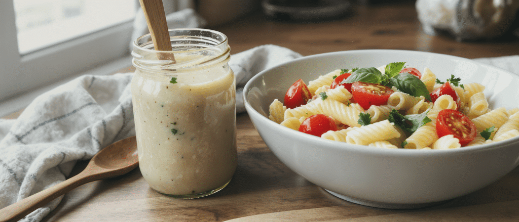 Une sauce l&eacute;g&egrave;re et savoureuse qui sublime vos salades de p&acirc;tes bien au-del&agrave; de la vinaigrette