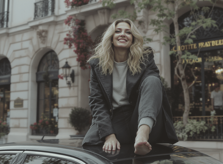 découvrez céline dion en pleine euphorie, pieds nus sur le capot de sa voiture, dans une scène inoubliable capturée devant son hôtel parisien. revivez ce moment unique en vidéo !